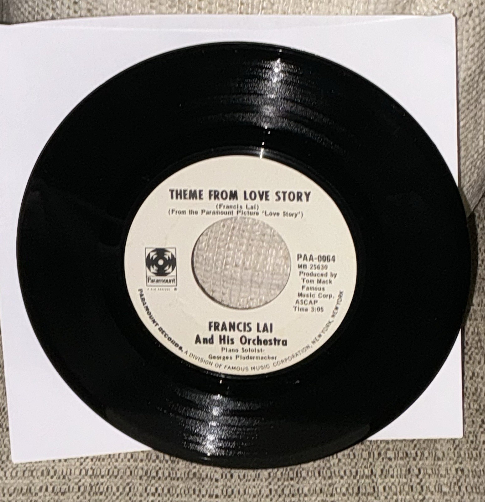 Francis Lai – Theme From Love Story / Skating in Central Park [7″ 45 rpm Single]
