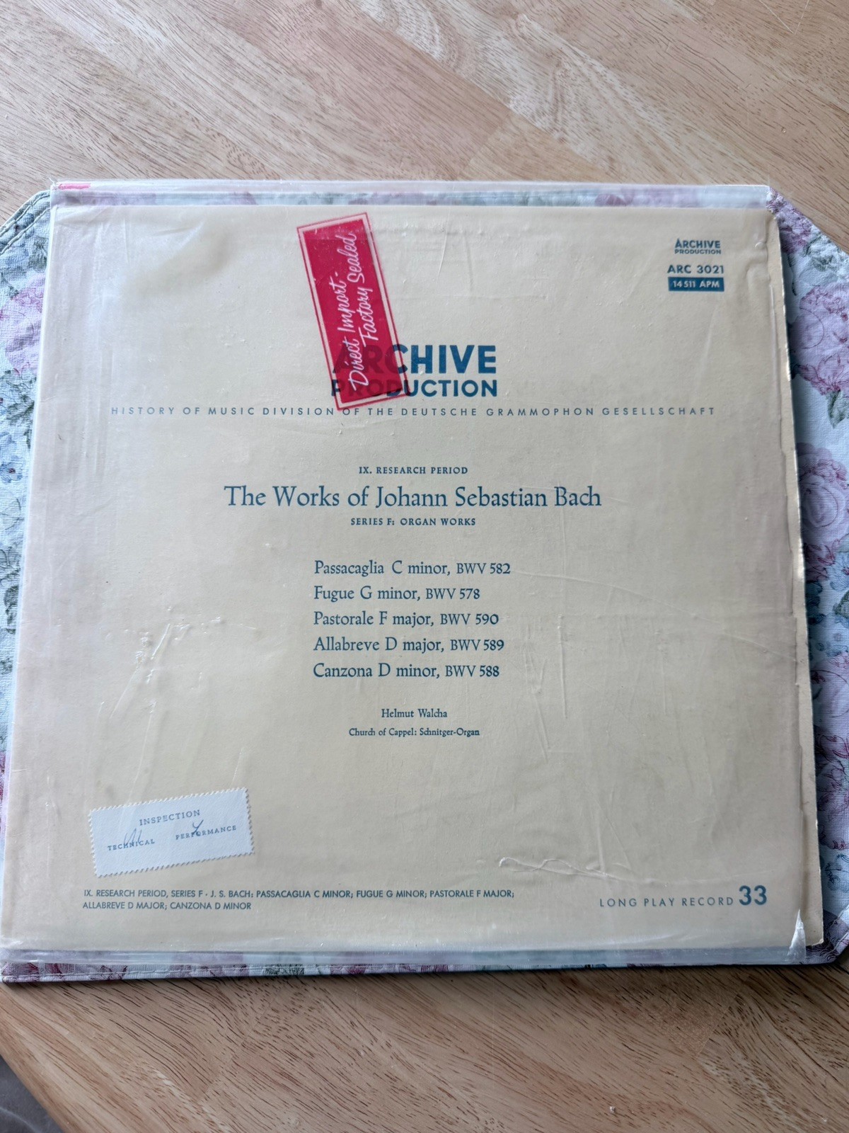 Archive Production Johann Sebastian Bach Helmut Walcha Organ Works LP Vinyl