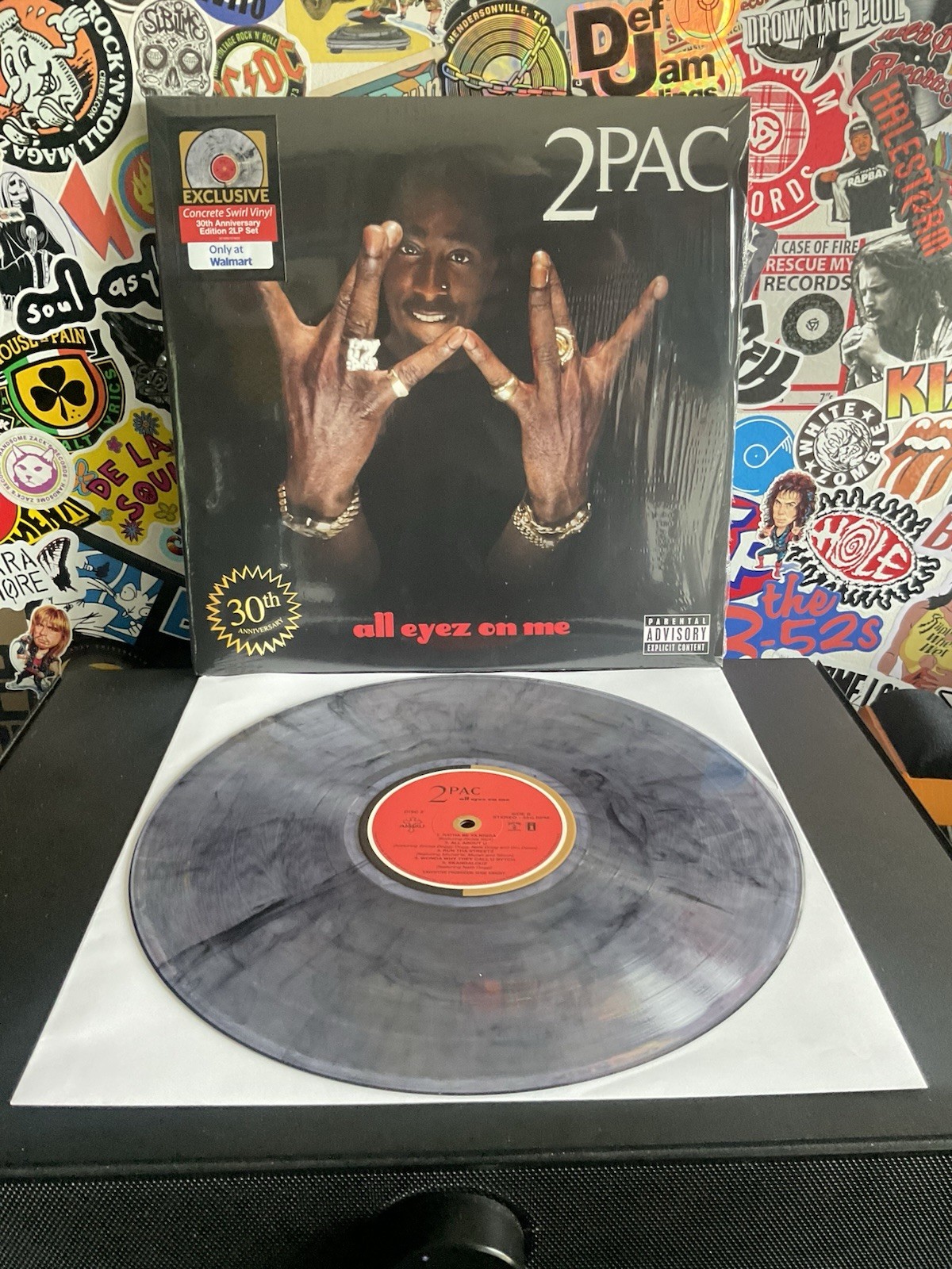 2PAC All Eyez On Me VG++ 2LP CONCRETE SWIRL VINYL W/HYPE STICKER