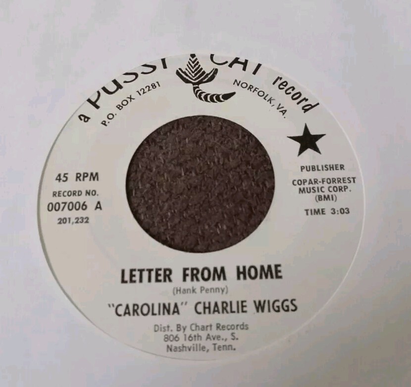 CAROLINA CHARLIE WIGGS Letter From Home ROCKABILLY 45 RECORD NM VIETNAM