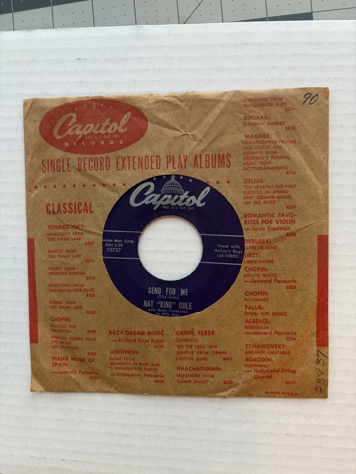 Nat King Cole Send for Me / My Personal Possession Capitol 45 F3737
