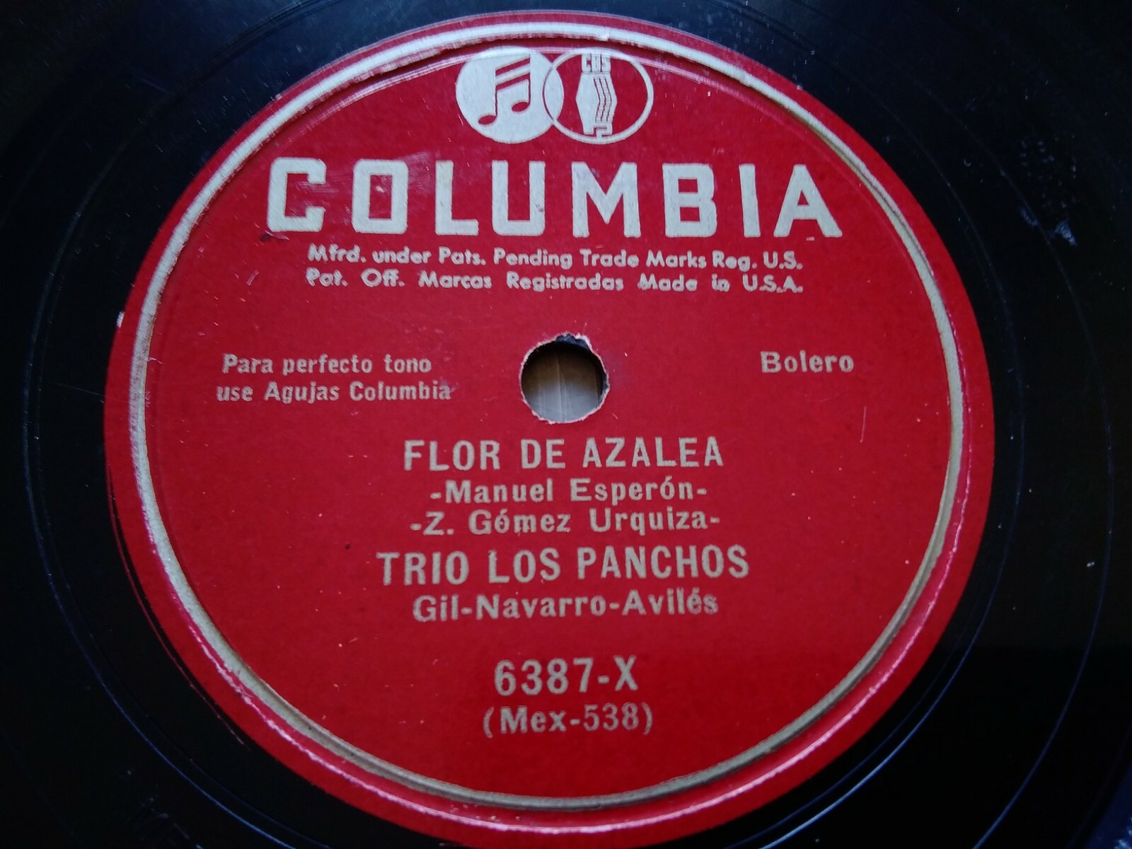 Trio Los Panchos 78rpm Single 10-inch Columbia Records #6387-X Flor De Azalea