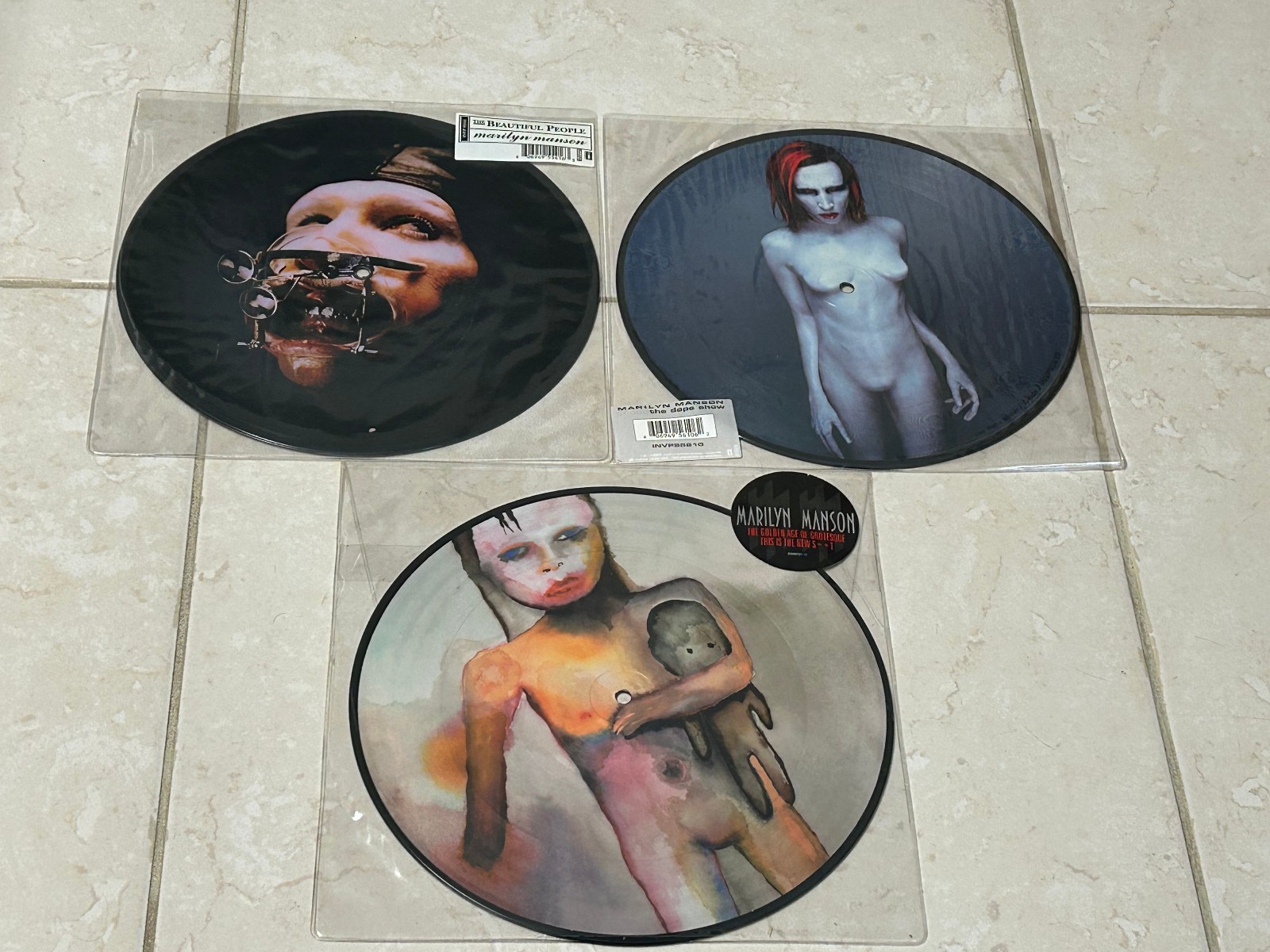 Marilyn Manson 3 picture disc 10″ record lot. Rare 1997 to 2003 Nothing Records.