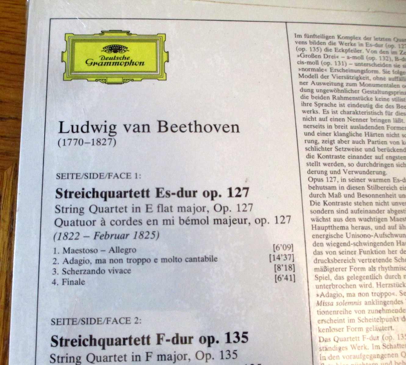BEETHOVEN: String Quartets Op 127, 135, 130 (Finale) SEALED ’77 LP DG LaSalle Qr