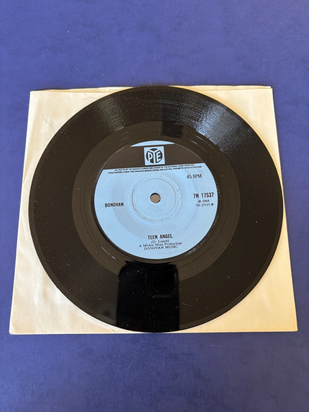 DONOVAN teen angel / hardy gurdy man 1968 PYE records 7N17537 near mint ROCK