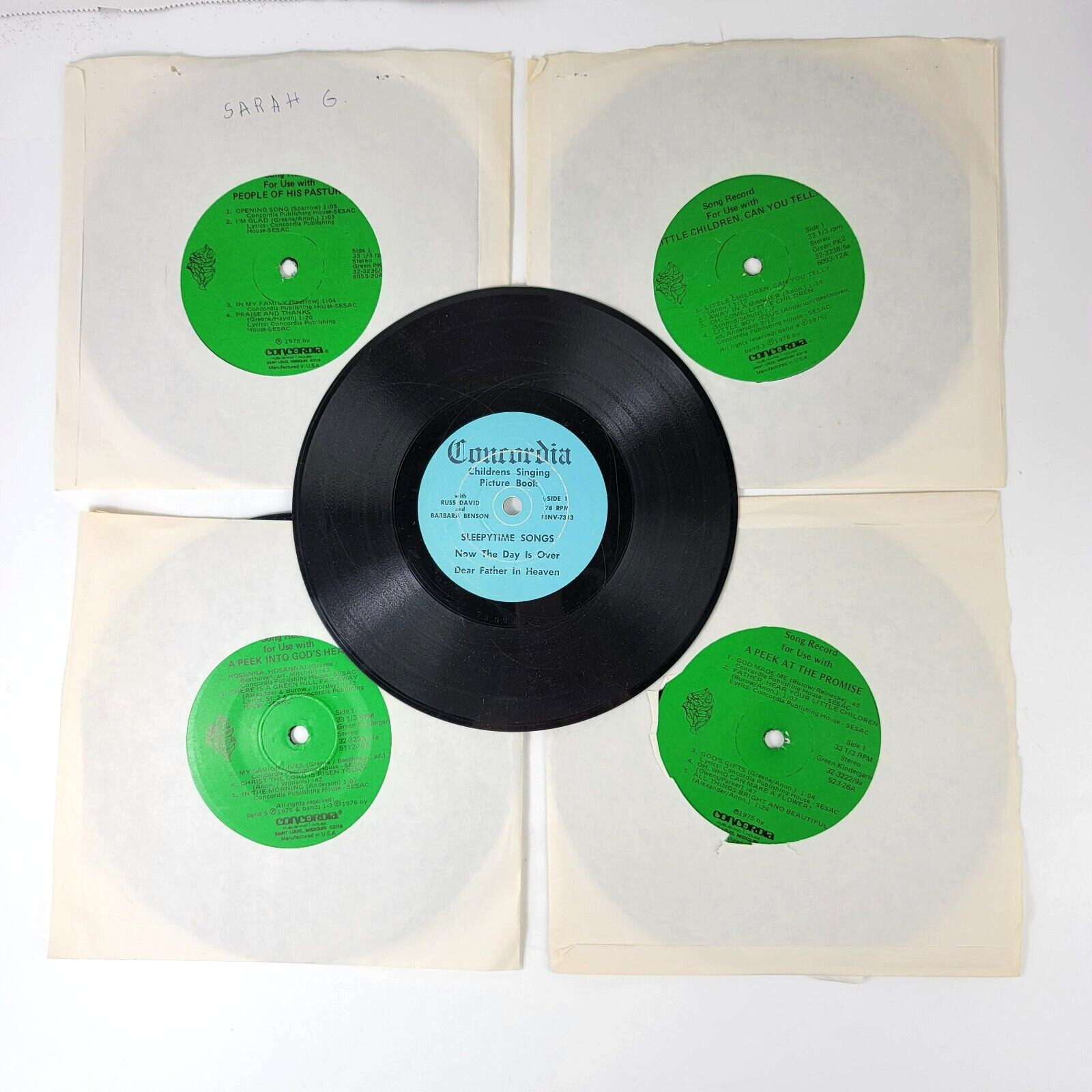 5 1970s Concordia 7 inch Vinyl Records Christian Children Songs Untested