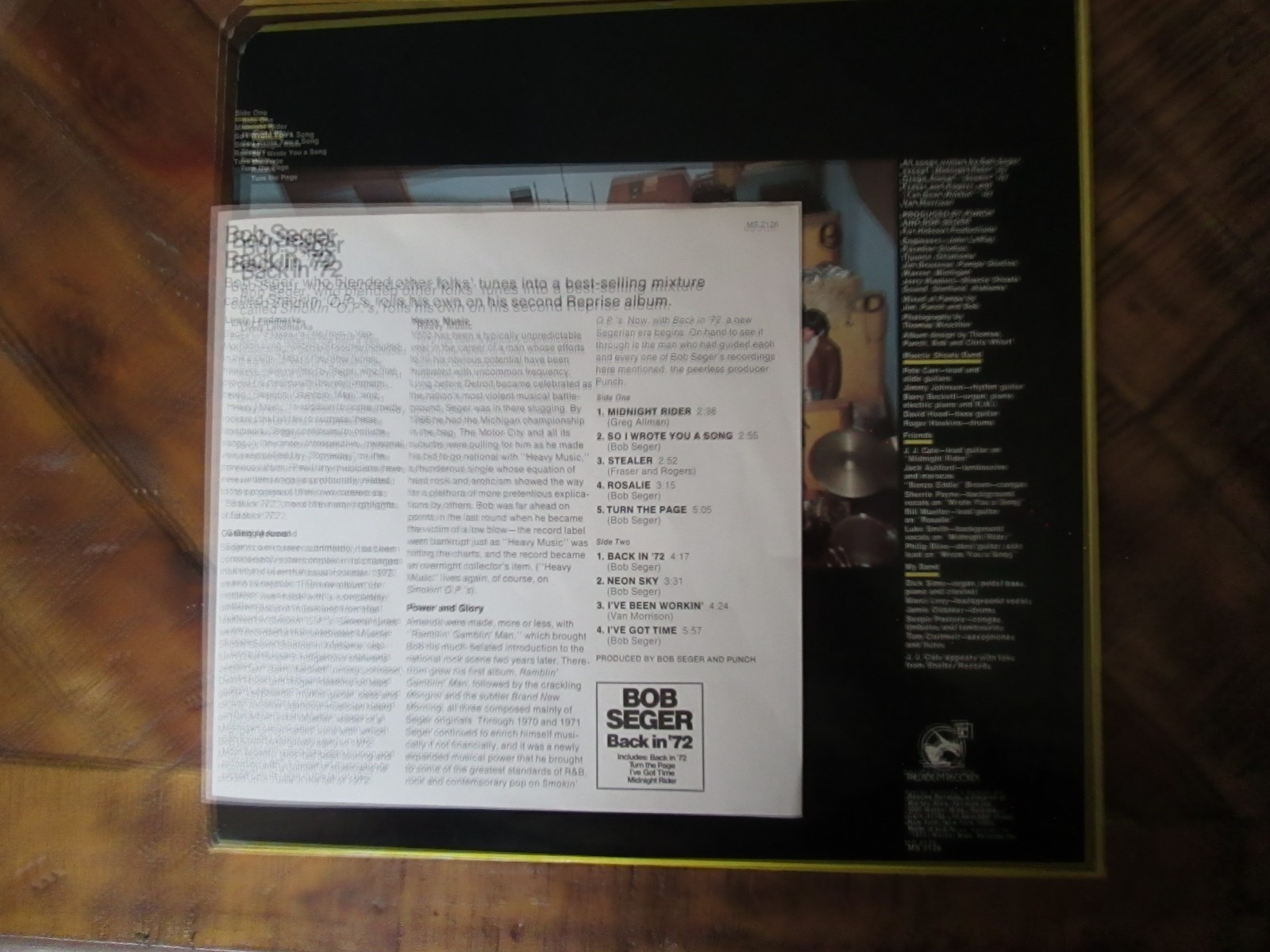 Bob Seger Back in 72 W/insert MS 2126 Palladium Records EX+ to NM