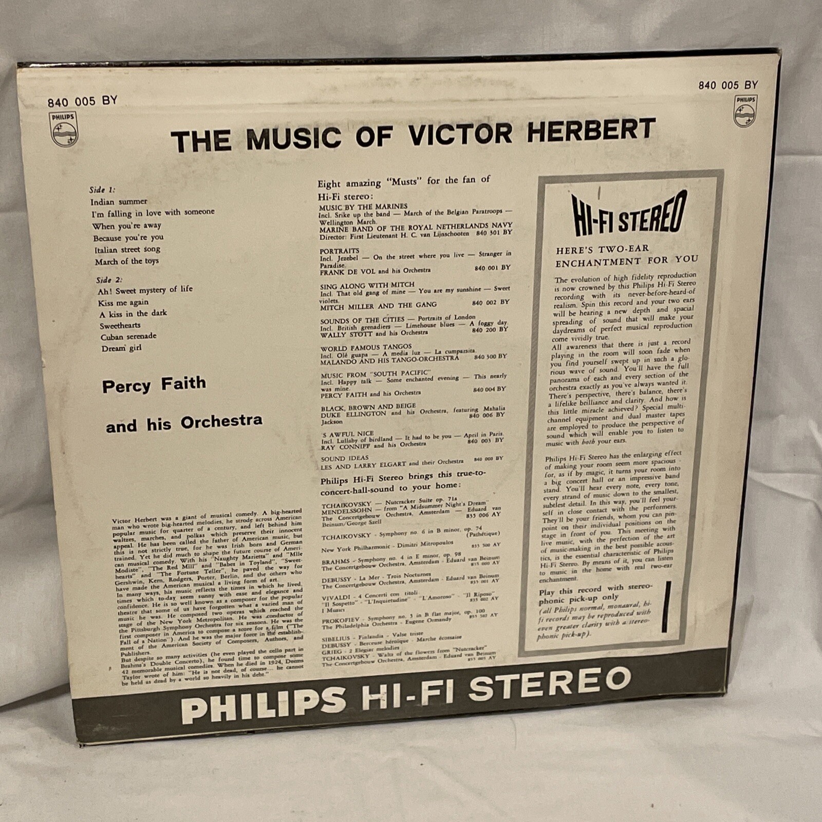Percy Faith The Music Of Victor Herbert (Vinyl, 1959) Philips 840 005 BY VG+