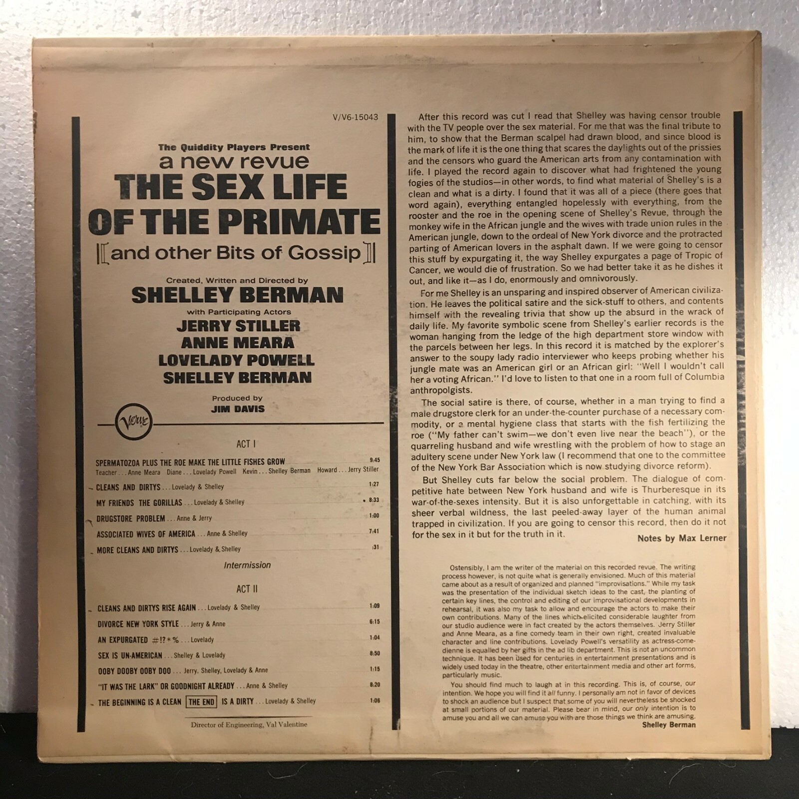 The Sex Life Of The Primate (and other bits of gossip) (Verve V-15043) LP VG/VG