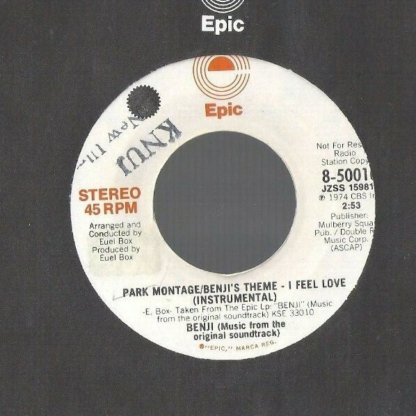 BENJI Music from the Soundtrack Park Montage Benji’s Theme 45 DJ PROMO RECORD