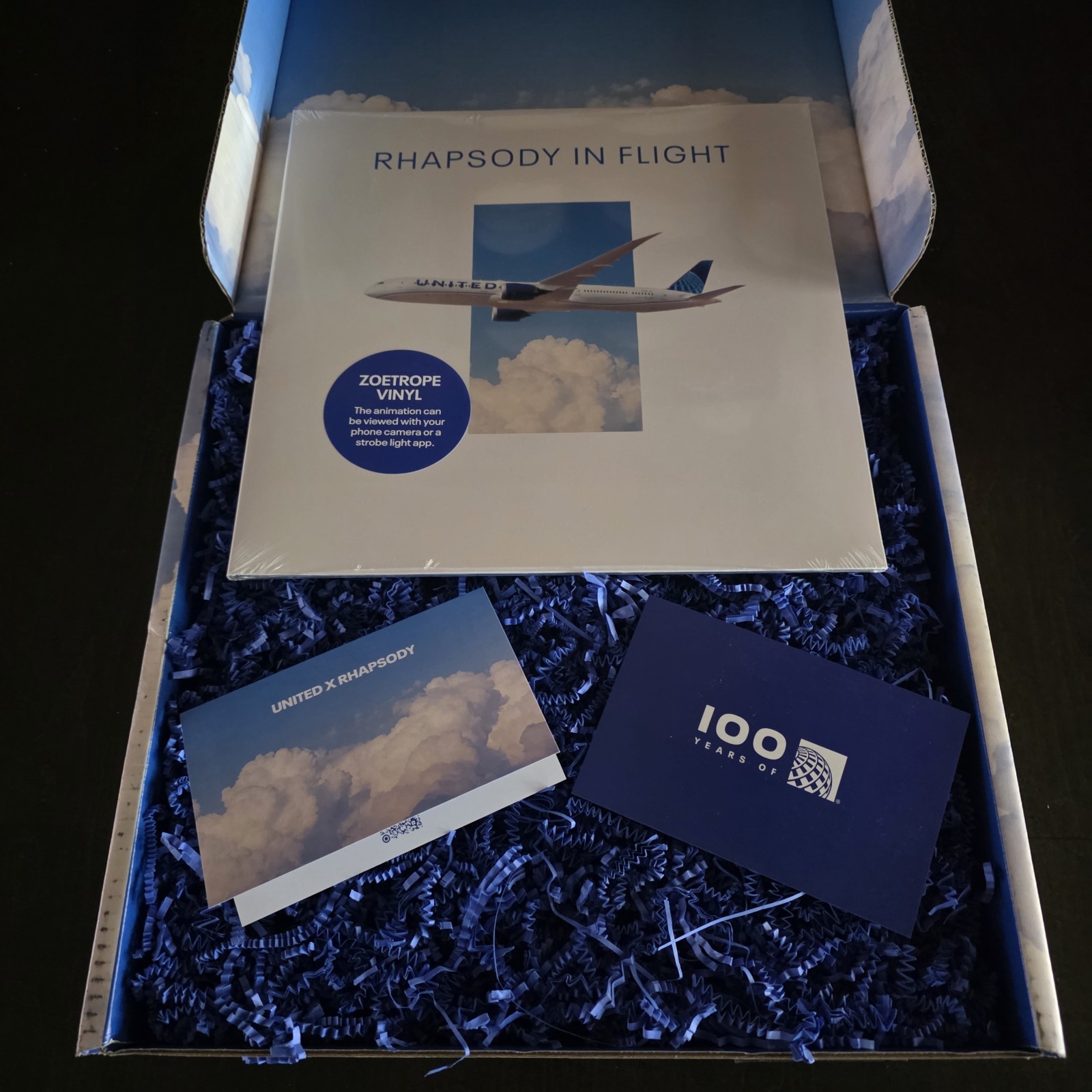 United Airlines 100 Rhapsody In Flight Air Zoetrope Blue Vinyl LP Record New