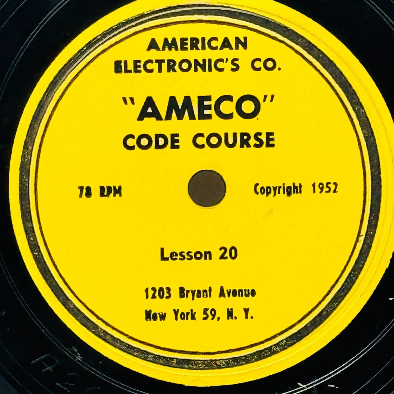 AMECO Code Course Lesson 19 & 20 78rpm 1952 Shellac American Electronics Co. VG