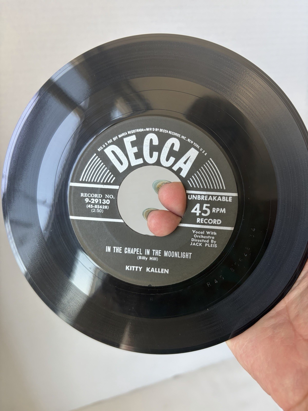 Kitty Kallen In The Chapel In The Moonlight 45 RPM Decca 9-29130