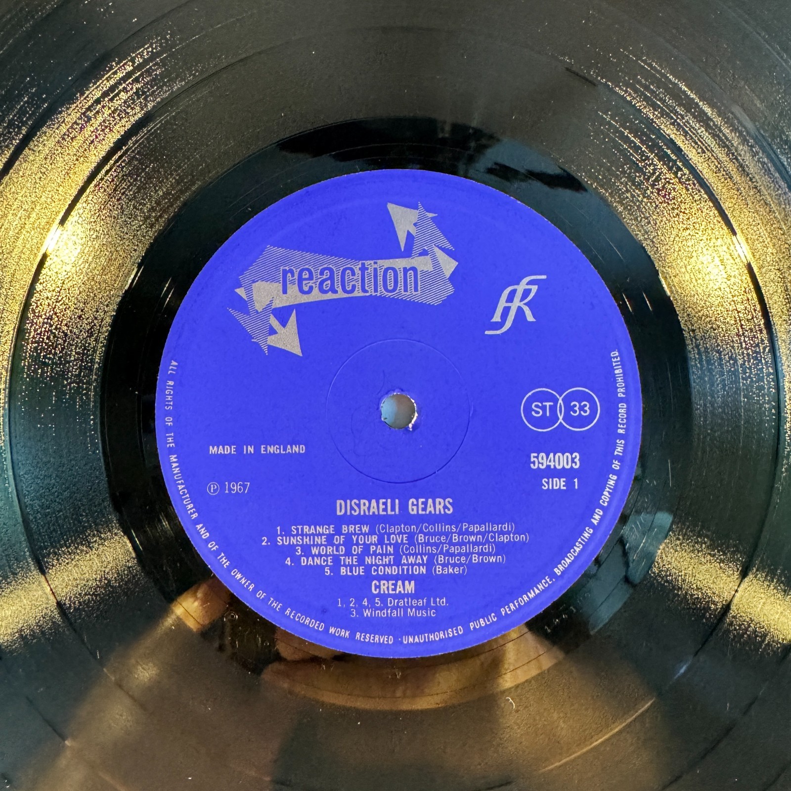 Cream Disraeli Gears Vinyl LP UK Reaction NM-/VG+