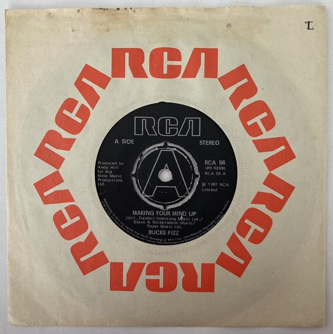 Bucks Fizz MAKING YOUR MIND UP / DON’T STOP 1981 RCA 56 VG 1041