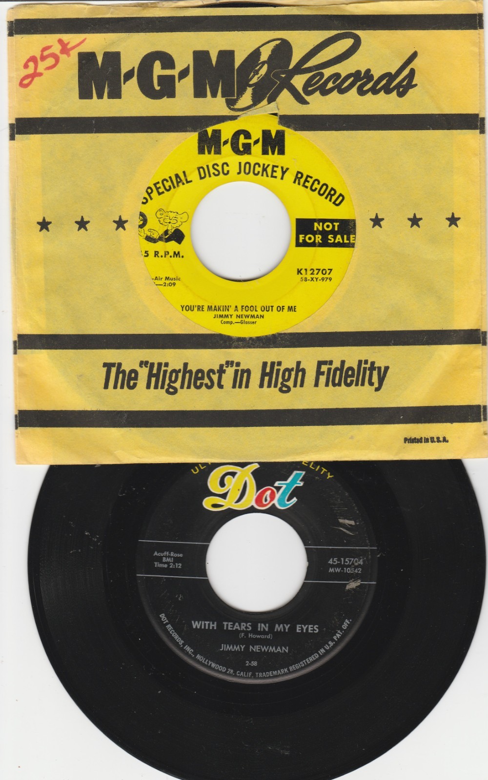 2 Jimmy Newman 45s Dot 15704, MGM K12707 Promo 1958