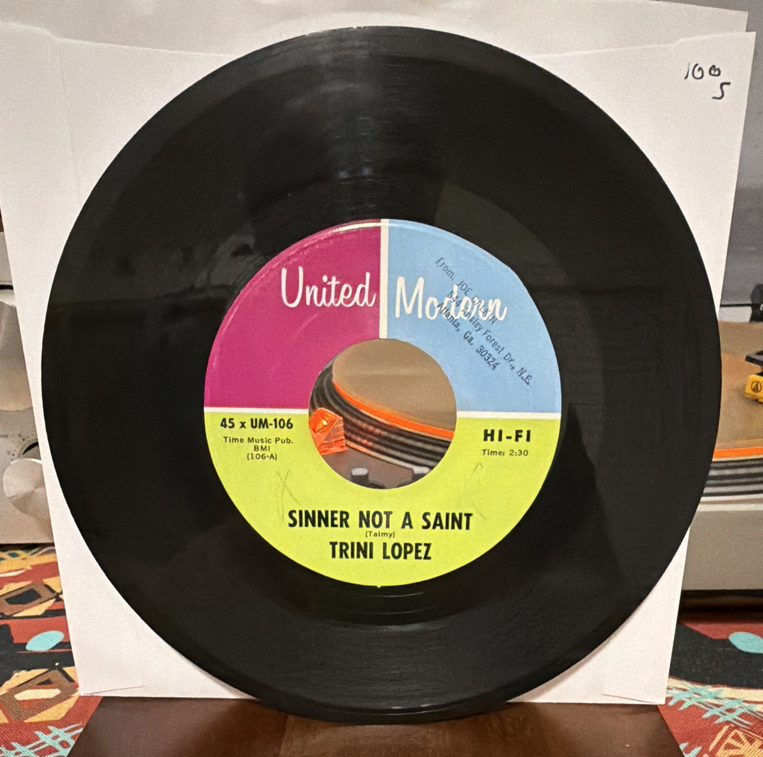 Trini Lopez Sinner Not A Saint 7″ 45RPM Rare Vinyl Single United Modern UM-106