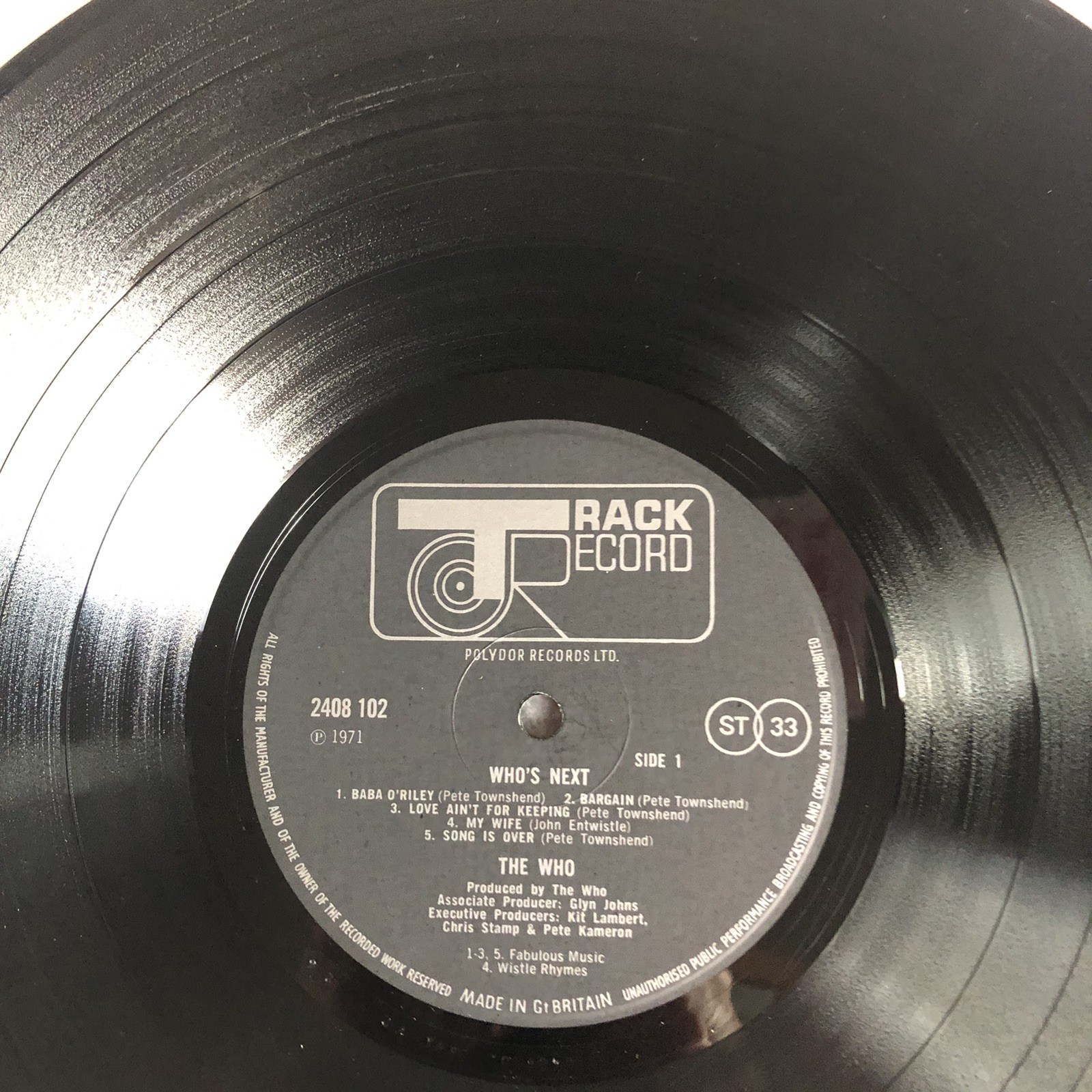 LP VINYL THE WHO ALBUM WHO’S NEXT UK 1ST PRESS TRACK 2408 102 1971 A1/B2 NM-/EX+