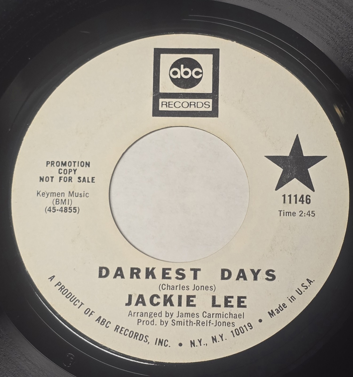 Scarce Promo Jackie Lee Darkest Days / One For The Road Northern Soul 45 Record