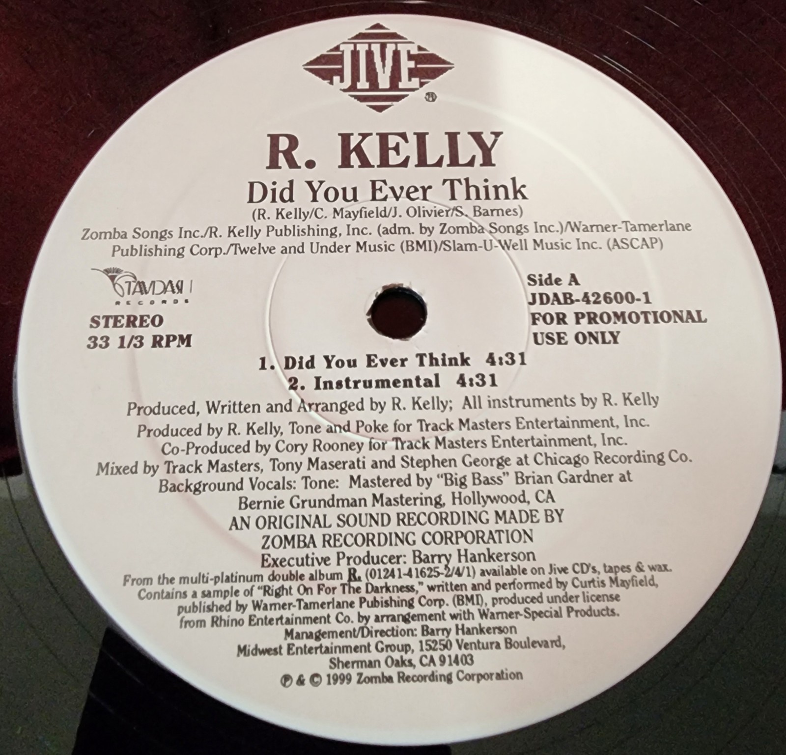 R. Kelly – “Did You Ever Think” 12″ Vinyl Record Single (VG+)