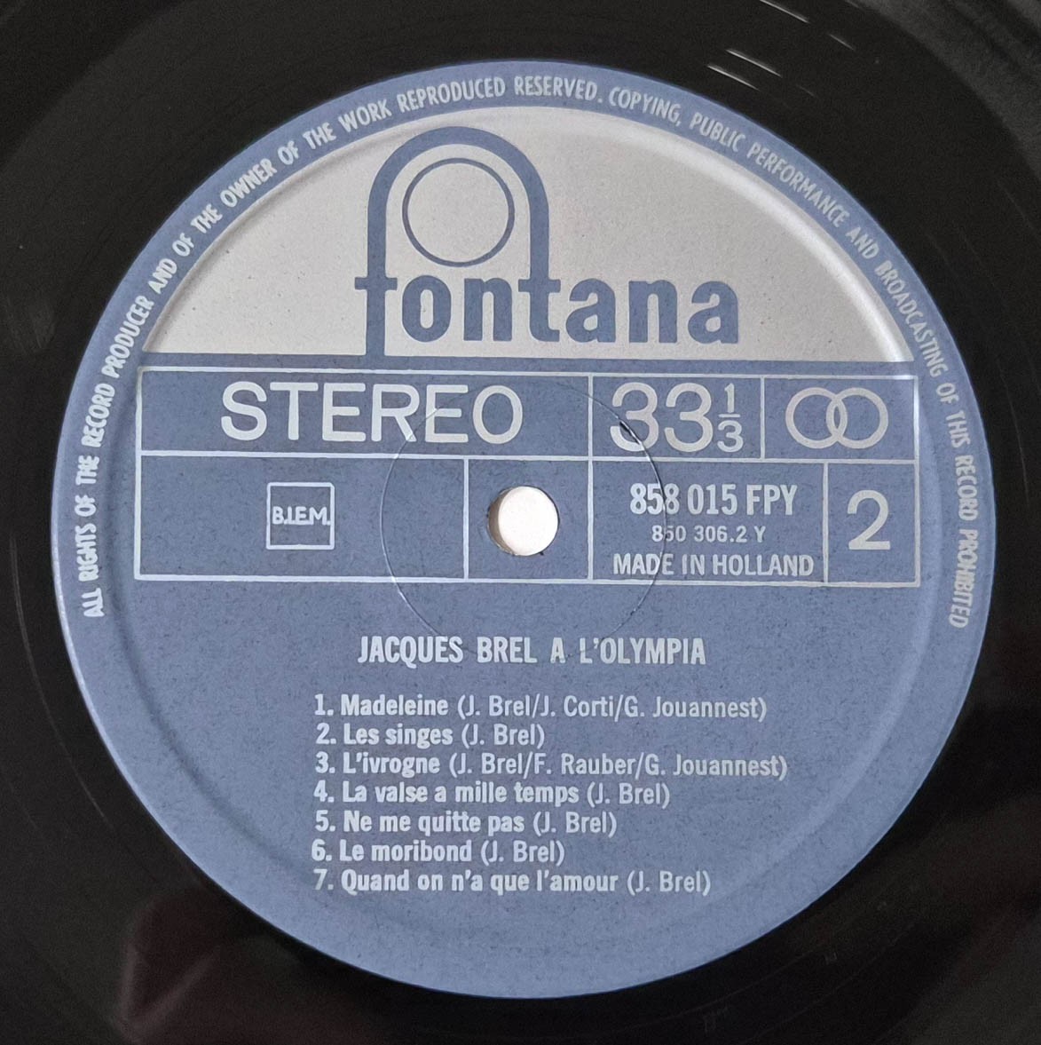 Jacques Brel – À L’Olympia – 12″ Vinyl LP – 1964 – NM