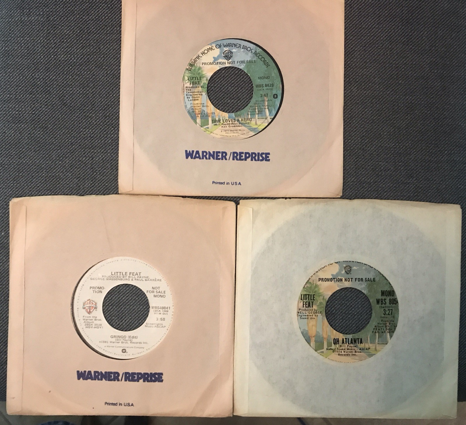LITTLE FEAT ~ Lot of 3 PROMO 45s Mono/Stereo ~ Gringo ~ Atlanta ~ Time Hero