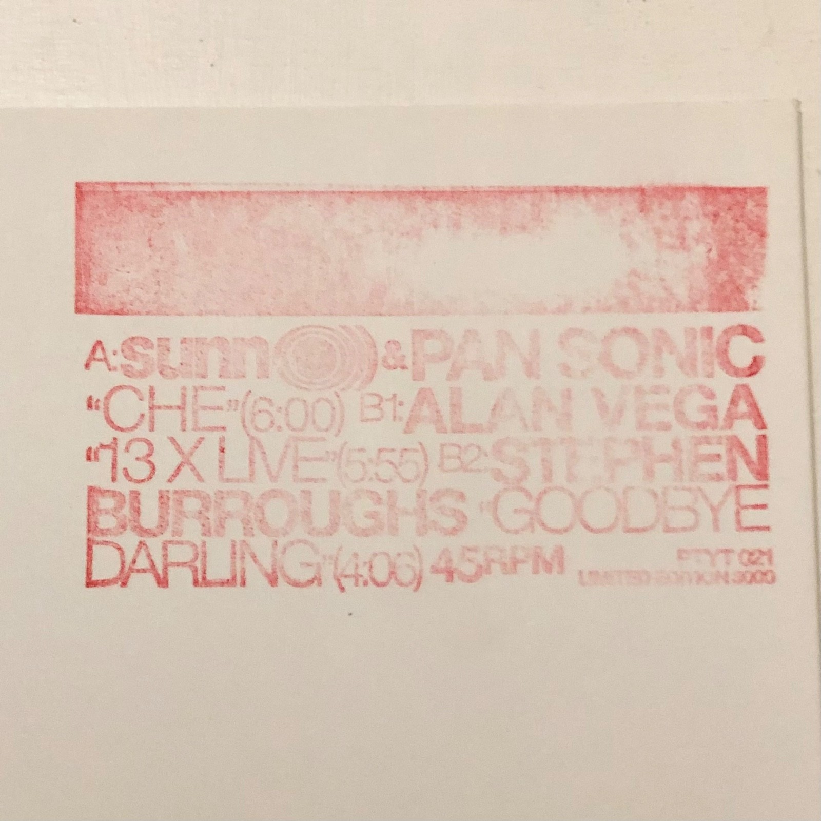 Sunn O))) / Pan Sonic / Alan Vega – Che (Suicide Cover) – Clear Vinyl – NEW