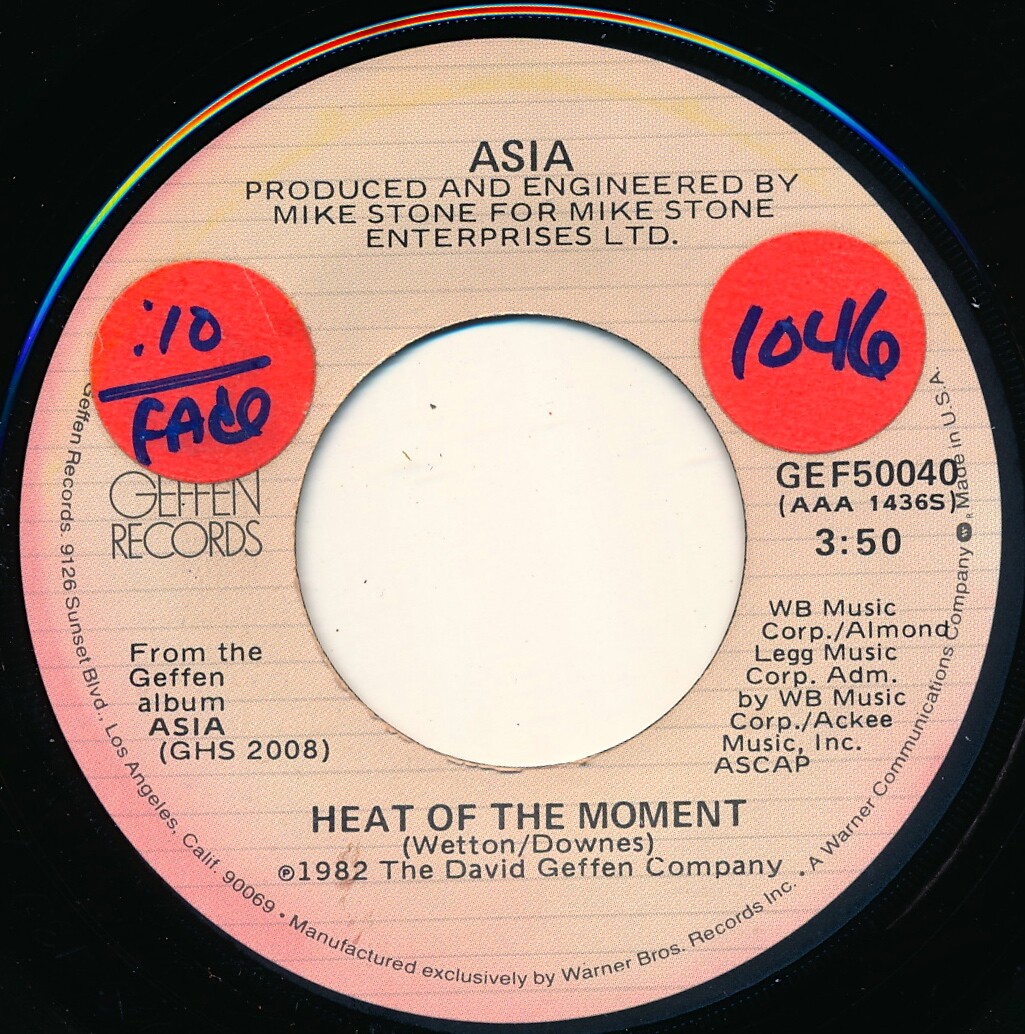 ASIA – HEAT OF THE MOMENT / RIDE EASY – GEFFEN GEF50040 – 45 Record VG