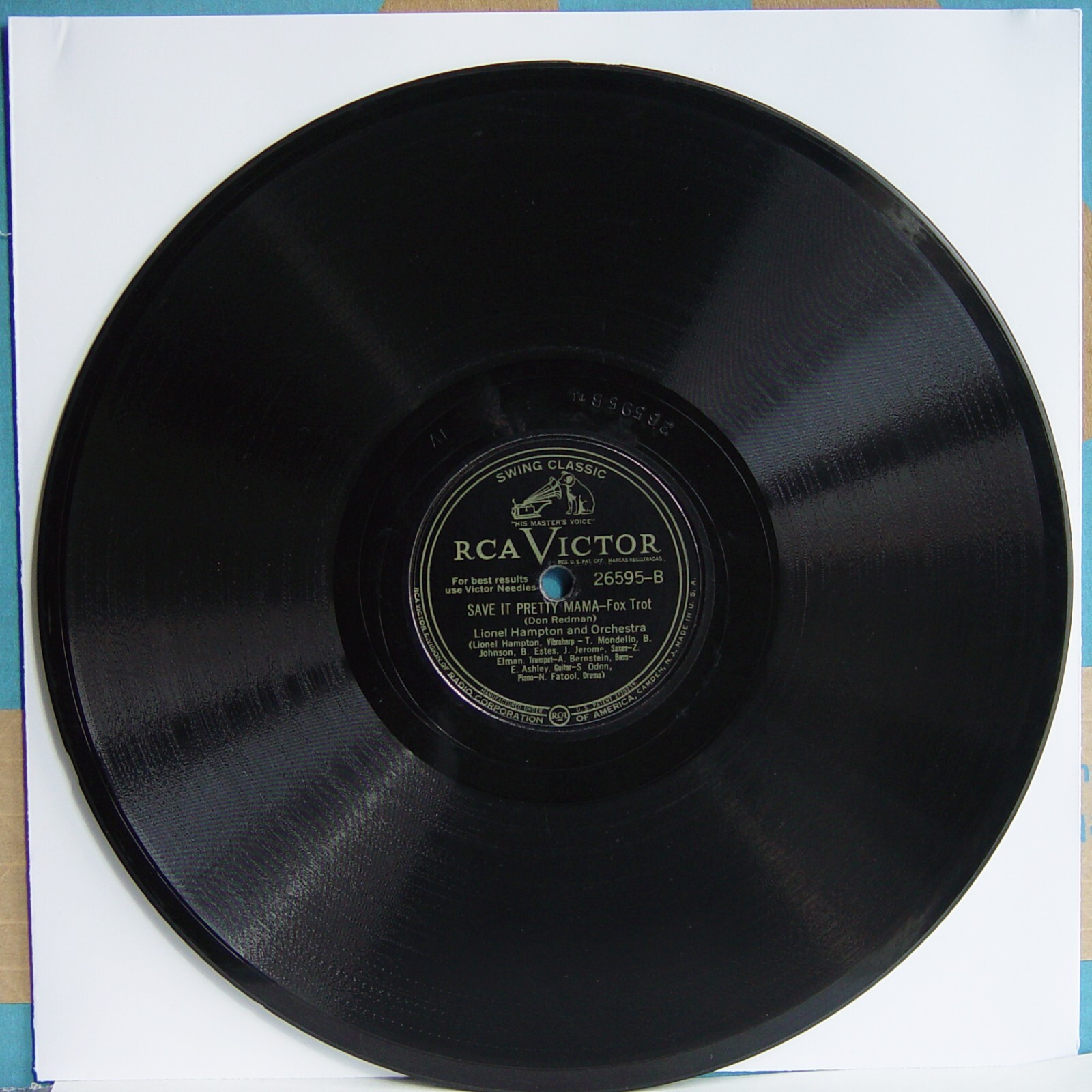 78 RPM 10″: RCA Victor 26595 Lionel Hampton Flying Home Save It Pretty Mama 1947