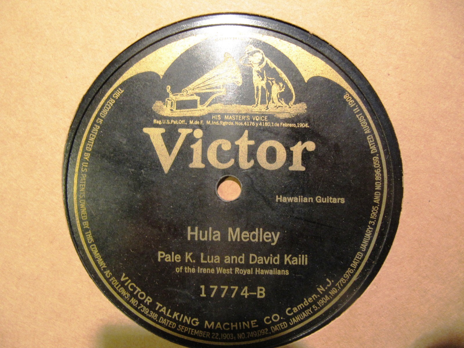 1915 PALE K LUA David Kaili Hawaiian Guitar Sonny CUNHA HULA MEDLEY VIC 17774