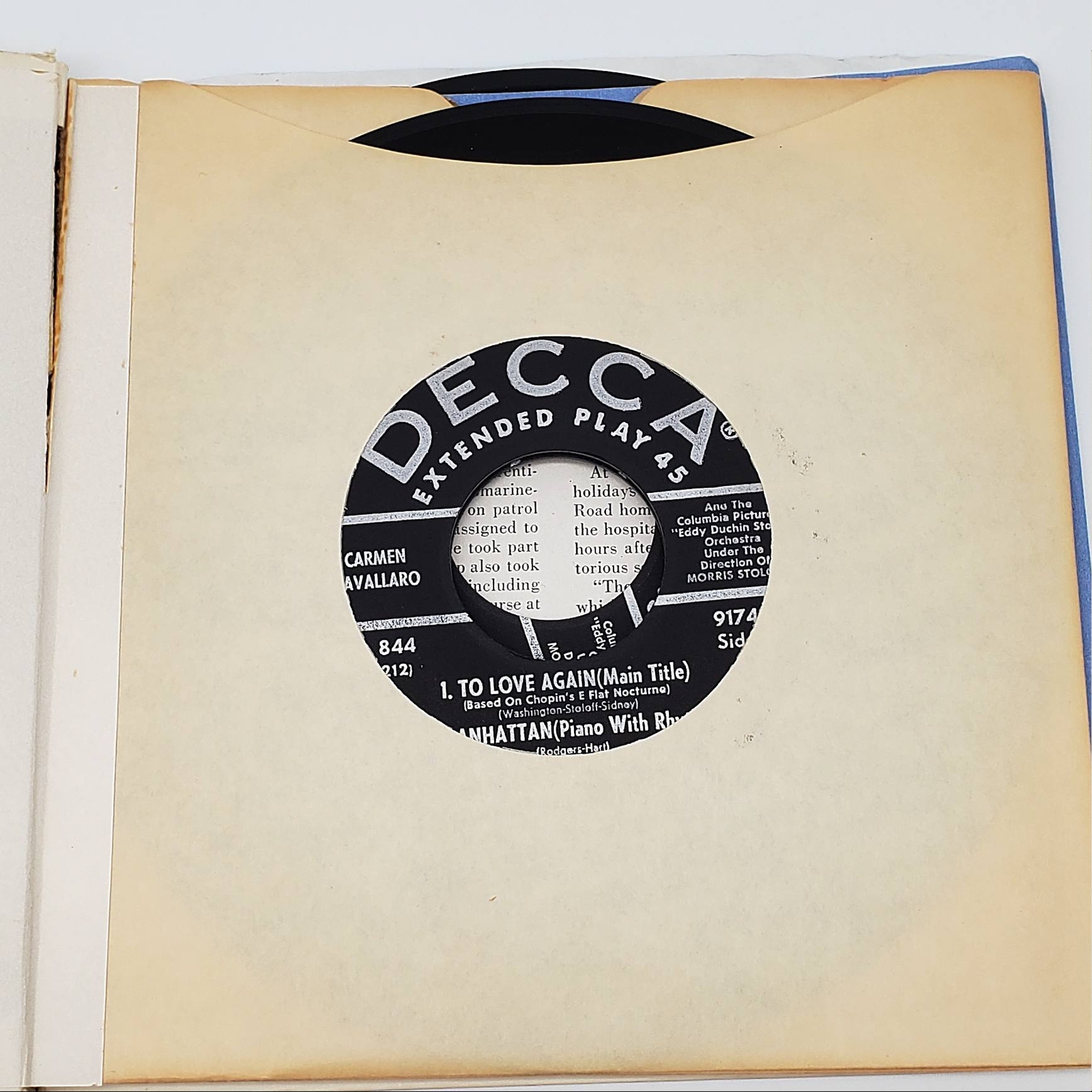 Carmen Cavallaro The Eddy Duchin Story 3x EP Record Decca 1956 ED 844