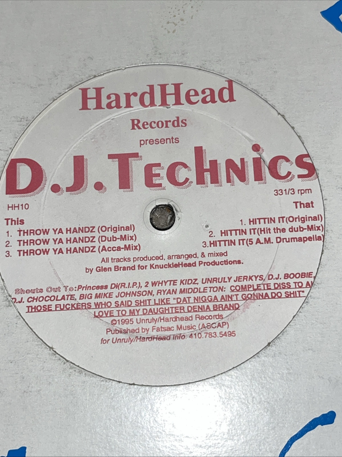 D.J. Technics* – Throw Ya Handz 12” Vinyl RARE Baltimore Club RANDOM RAP Hip Hop