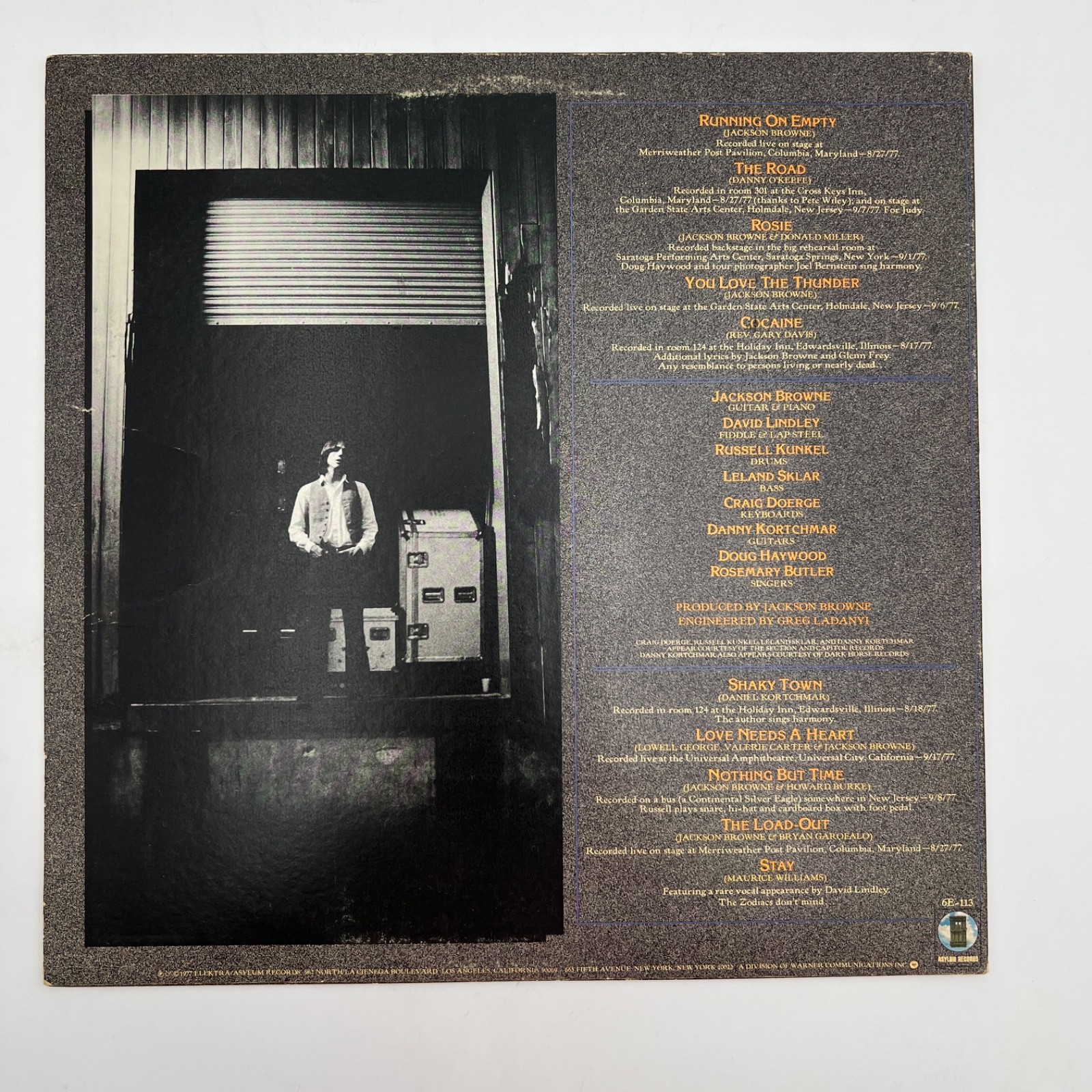 Jackson Browne – Running on Empty LP 1977 Asylum 6E-113 SP Vinyl + Inner Sleeve