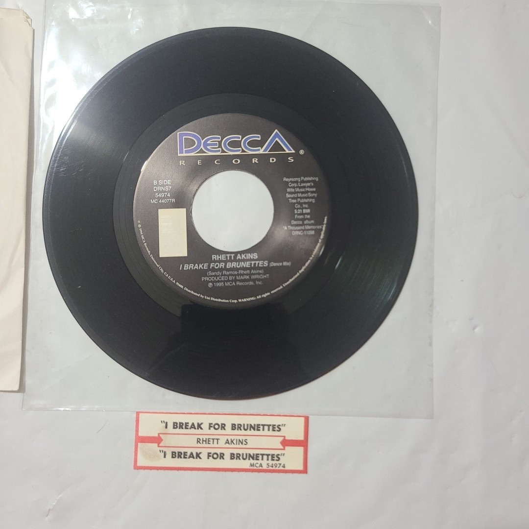 Rhett Akins ~ I Brake For Brunettes/ Same ~ Decca 45 RPM Record W/ Title Strip