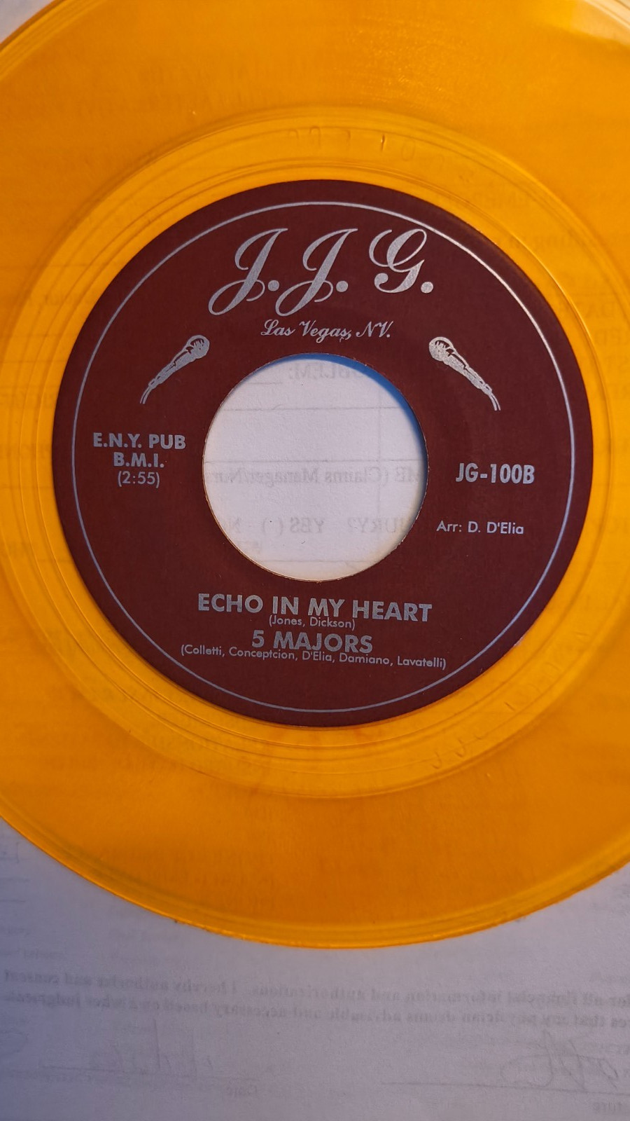 GREAT DOO WOP 2 SIDED DOO WOP 45 BY THE 5 MAJORS ON A YELLOW WAX JJG LAB#100