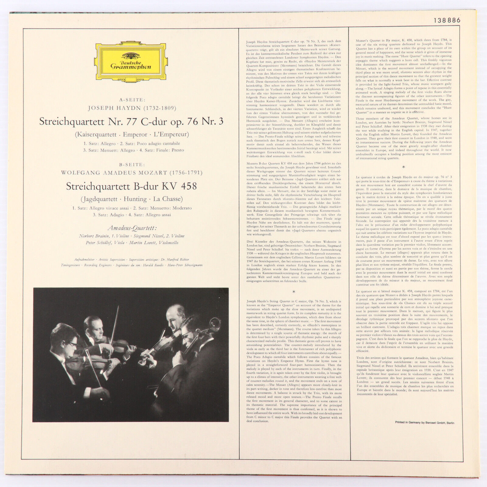 Amadeus-Quartett – Kaiserquartett / Jagdquartett – HAYDN/MOZART LP 138 886 Tulip