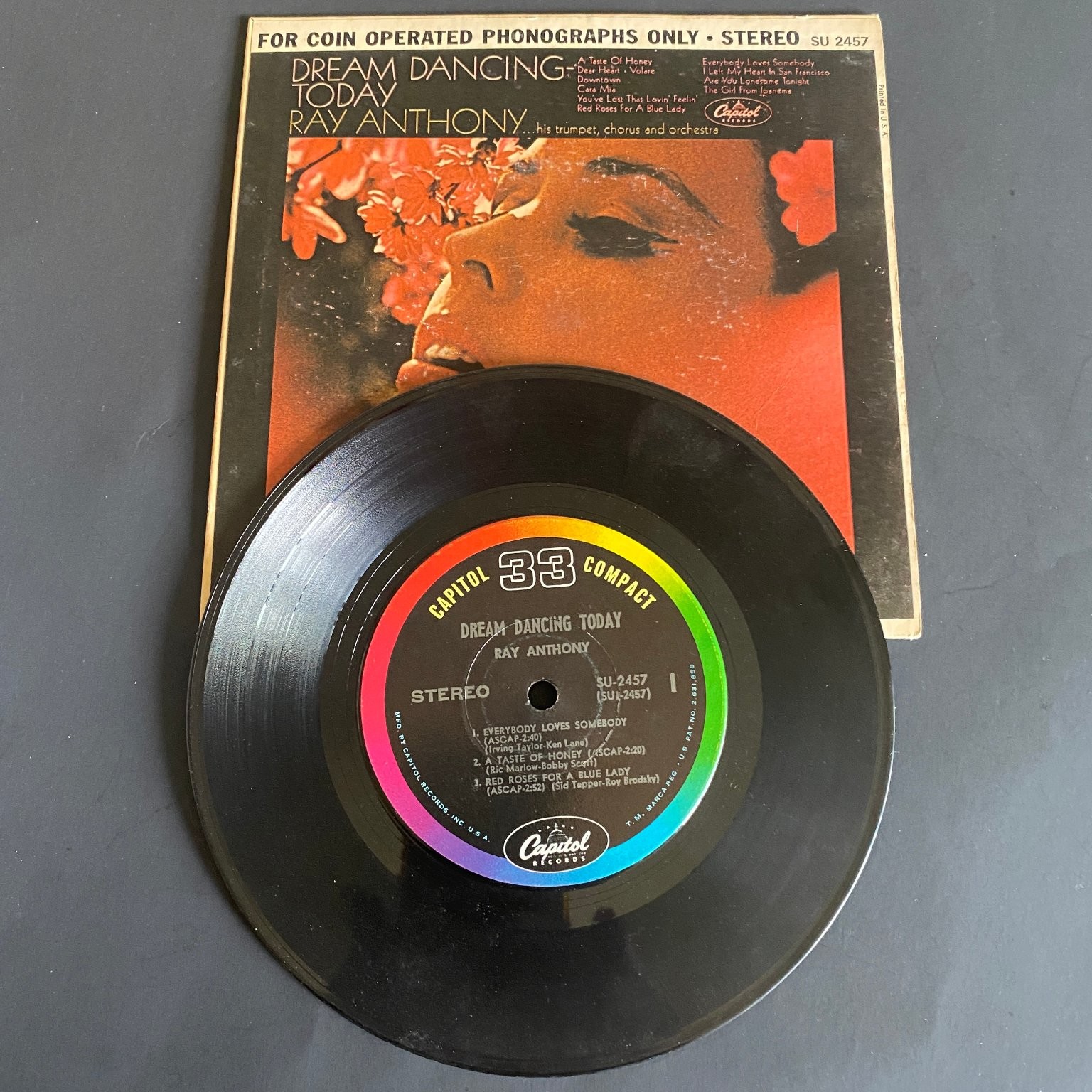 Ray Anthony – Dream Dancing Today 7″ Record 1965 Capitol Jazz 33 RPM Jukebox