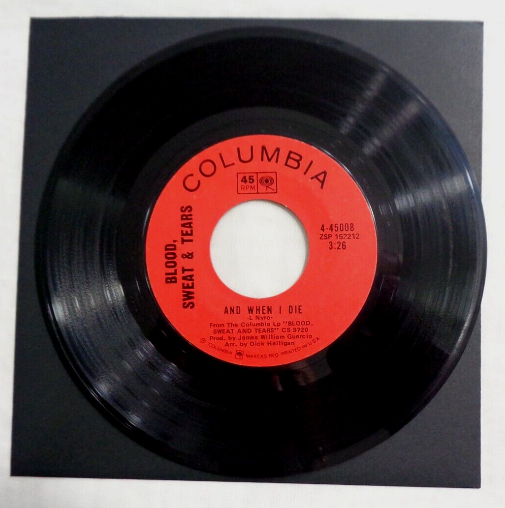 Blood Sweat & Tears: And When I Die 1969 Columbia 4-4508 Terre Haute Press VG+