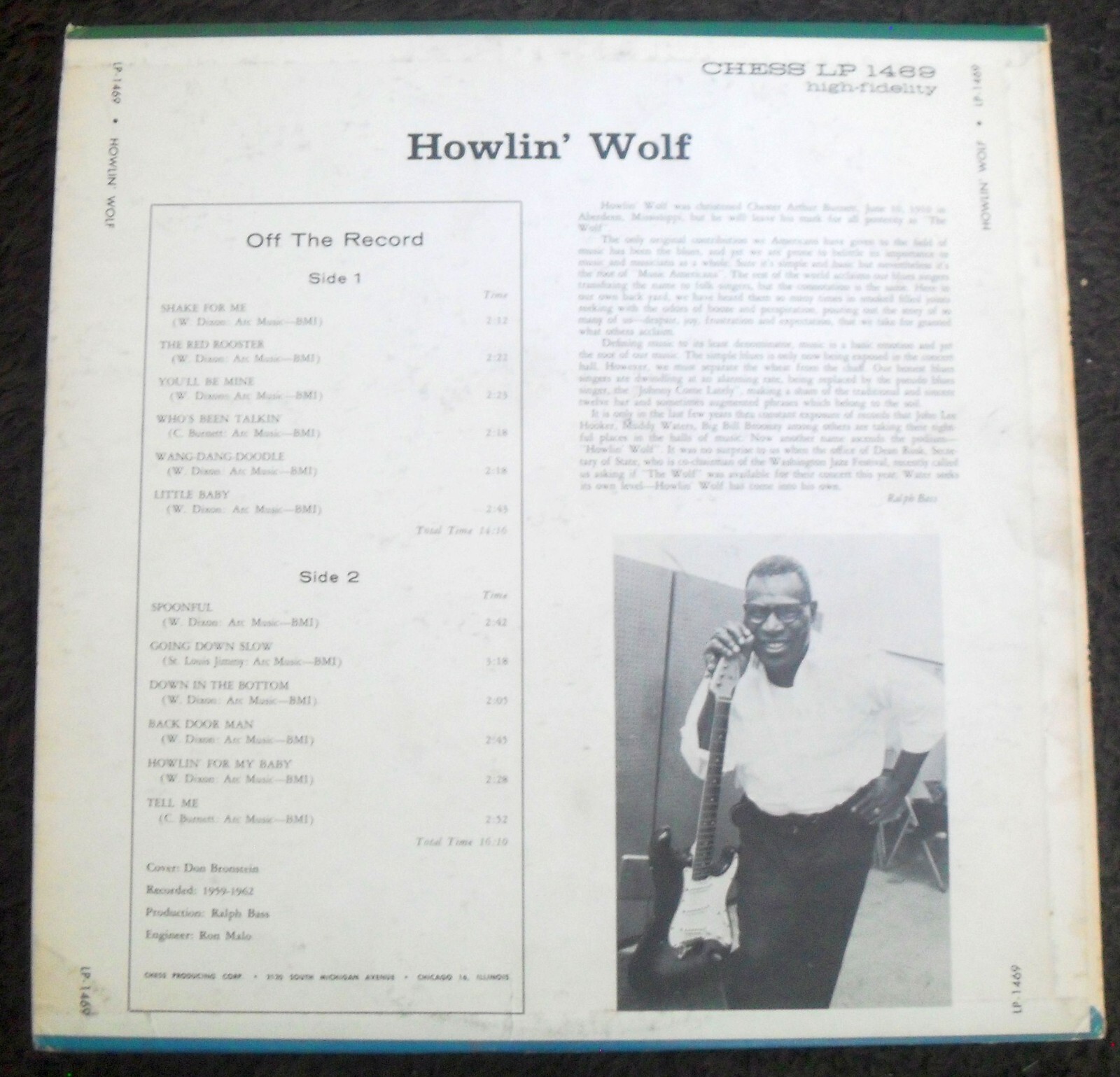 HOWLIN’ WOLF – HOWLIN’ WOLF. 1962 CHICAGO BLUES 12″ L.P. LABEL VARIANT.
