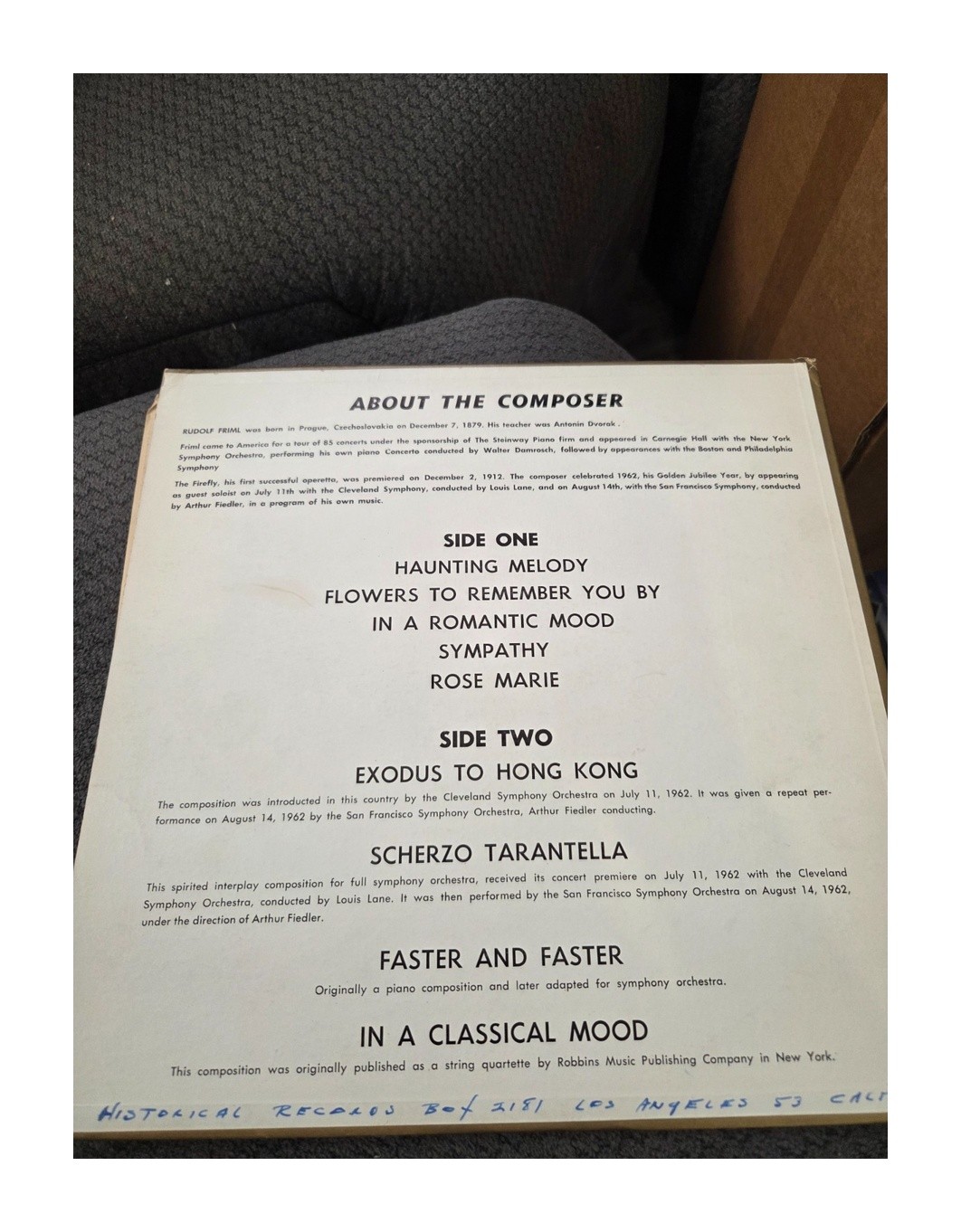 Robbins Music Publishing Golden Jubilee Year Collection Rudolf Friml 1962 Vinyl