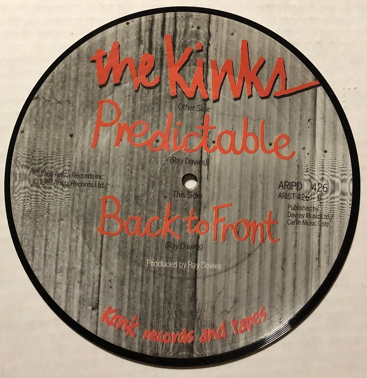 Kinks – Back To Front/Predictable (7″ 45RPM picture disc)(UK import)