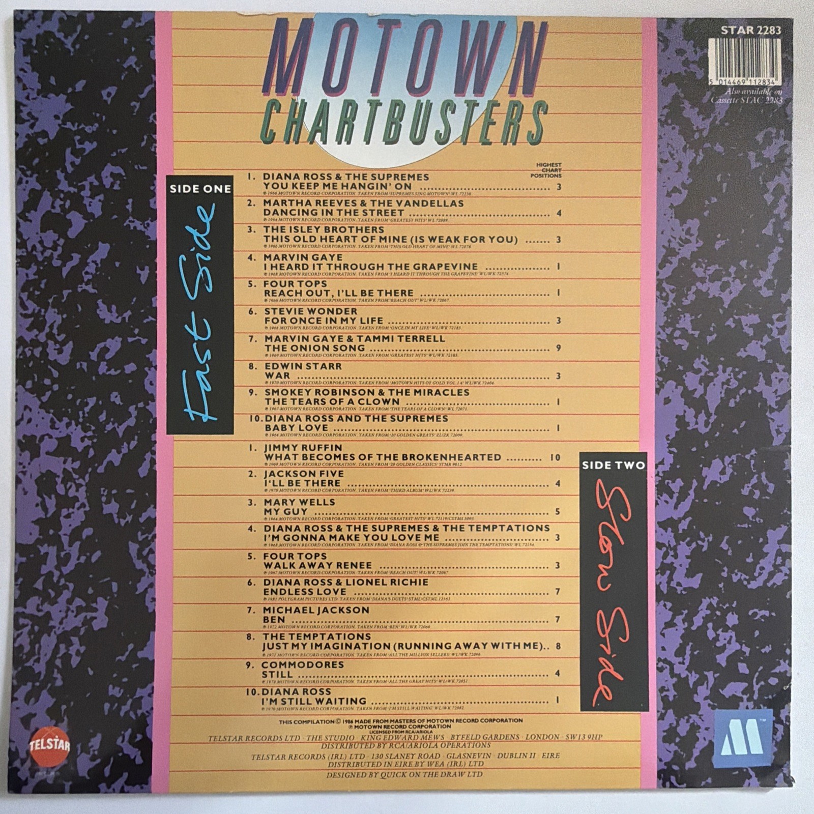 Various Motown Chartbusters UK Lp Telstar Diana Ross Michael Jackson EX / EX