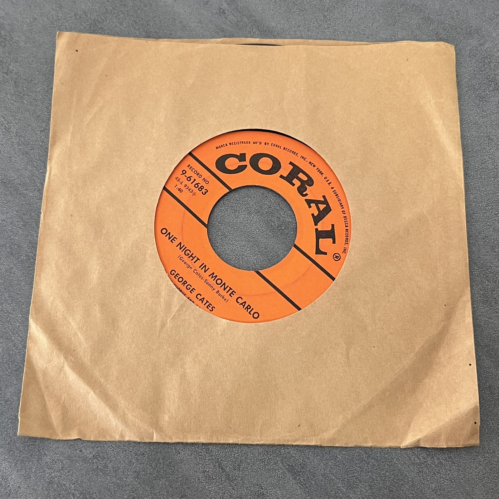 George Cates Orchestra Where There’s Life One Night In Monte Carlo 7” 45 RPM VG