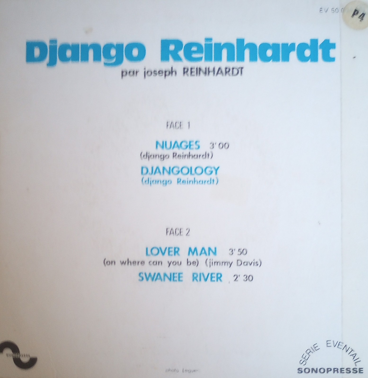 Joseph Reinhardt Jouie: Plays Django Reinhart 45 RPM – France
