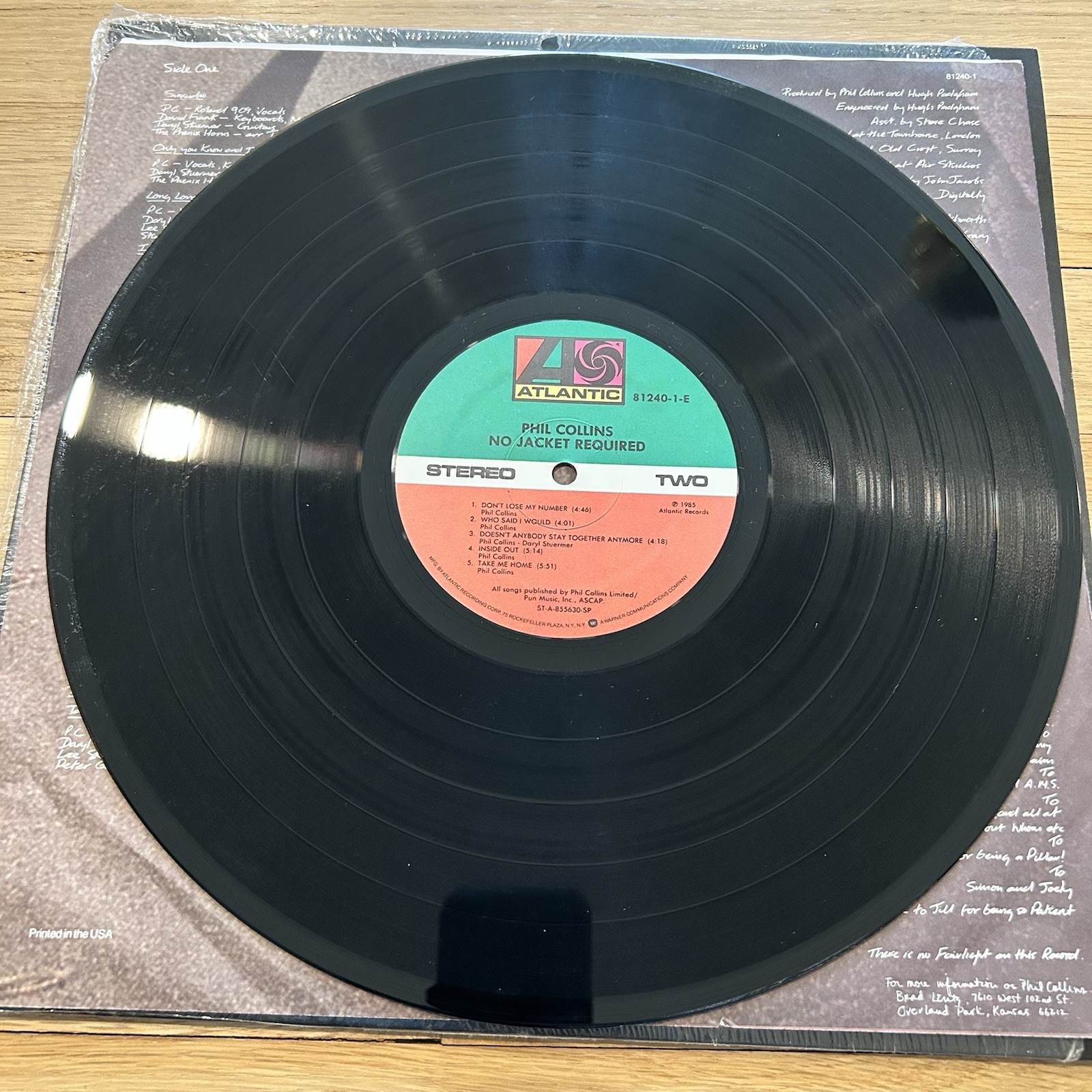 PHIL COLLINS No Jacket Required Vinyl LP Atlantic A1-81240 Club Edition 1985 EX