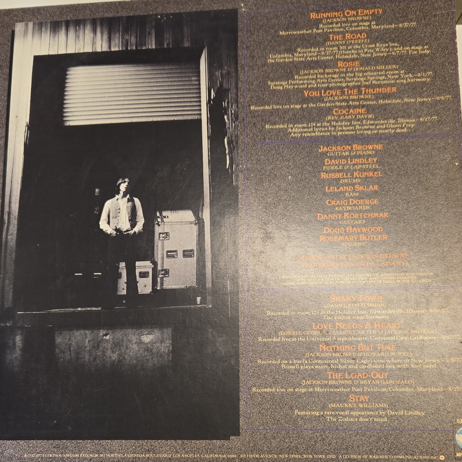 Jackson Browne Running on Empty Asylum 6E-113 1977 LP 33 RPM 12″ Vinyl
