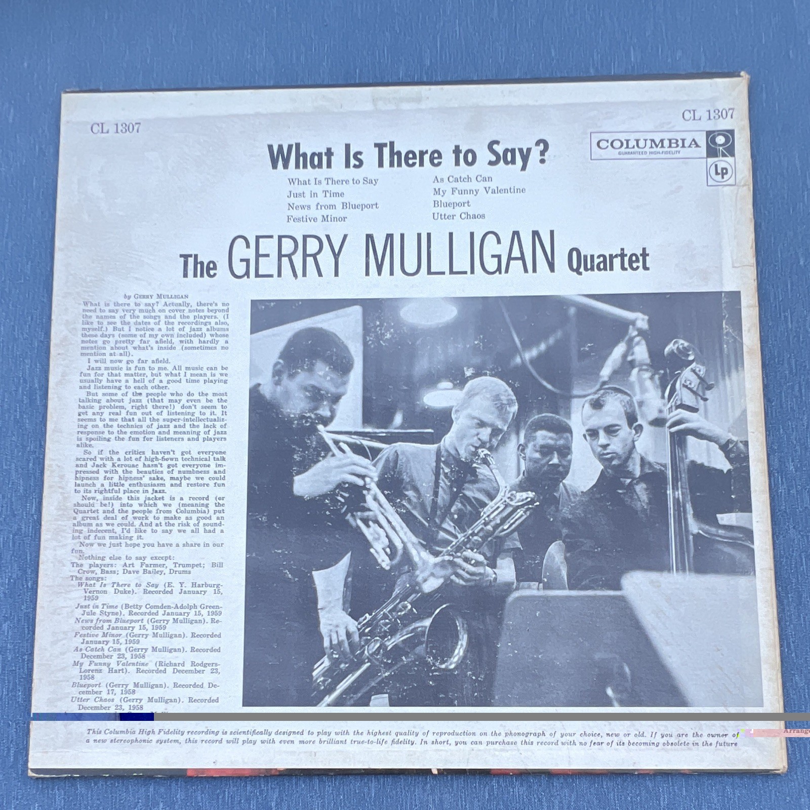 Gerry Mulligan Quartet – What Is There to Say? Columbia CL 1307 12″ Vinyl LP