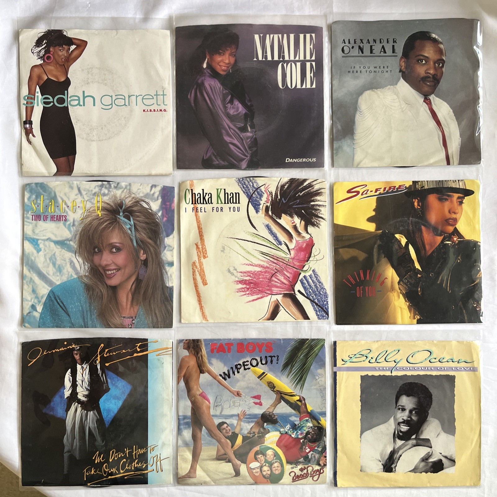 80’s Pop, R&B Vinyl 45rpm Singles w/Pic Sleeves Billy Ocean, Chaka Khan, O’Neal