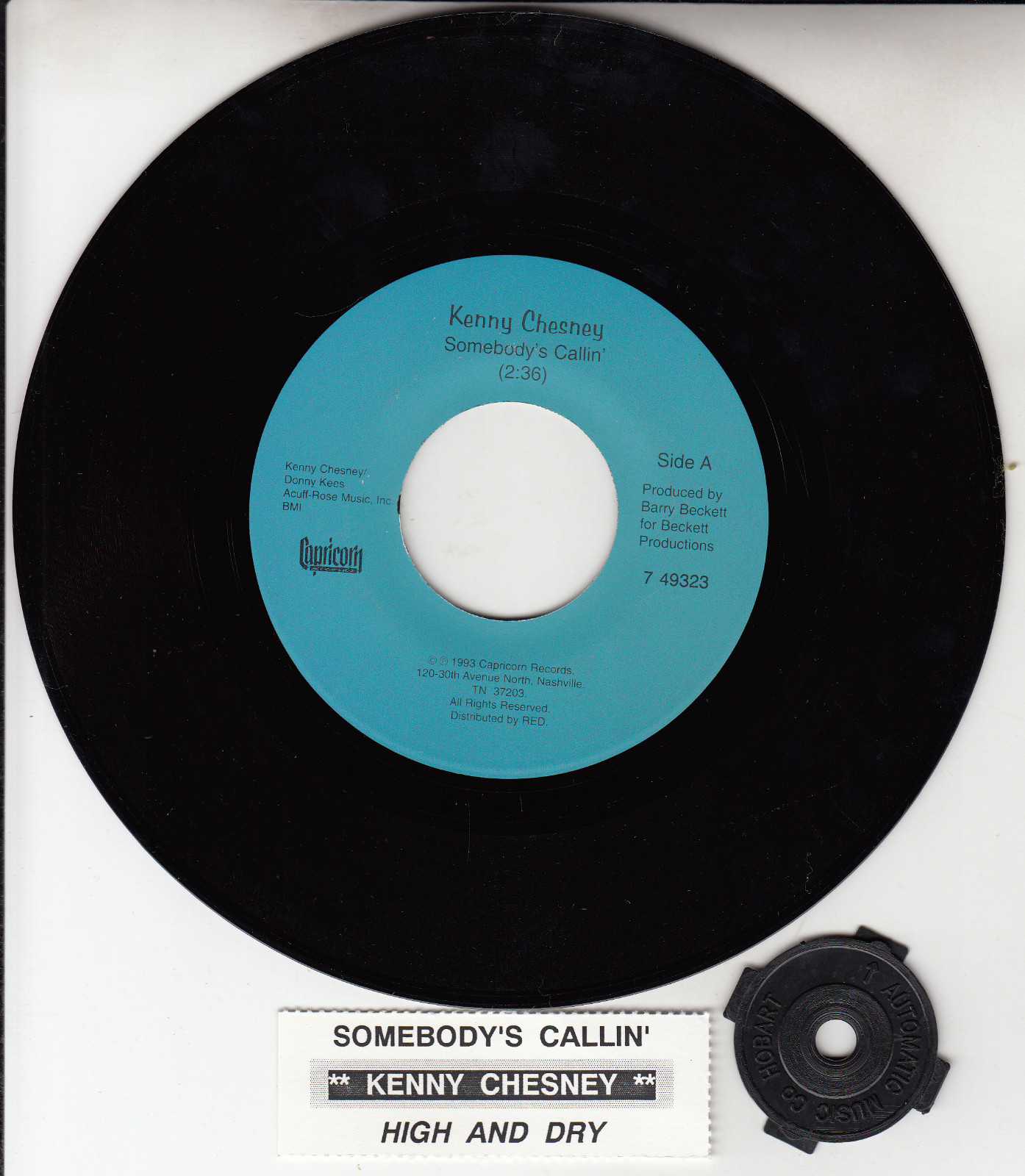 KENNY CHESNEY Somebody’s Callin’ 7″ 45 rpm record + juke box title strip NEW