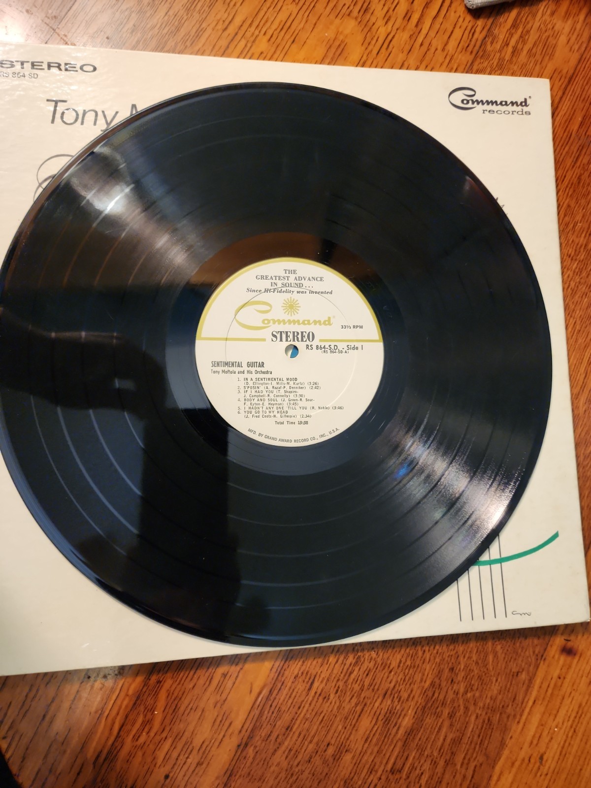 Sentimental Guitar Tony Mottola Gatefold RS864SD Command Vinyl Record LP EX 1964